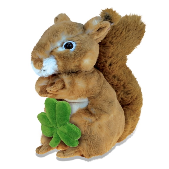 DolliBu Brown Squirrel Stuffed Animal with Green Plush Shamrock, Cute Green Shamrock Plush, Fun St Patricks Day Stuffed Animal Squirrel, Good Luck St Patricks Day Toys for Kids, Baby - 8.5 Inches