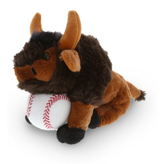 DolliBu Buffalo Stuffed Animal with Baseball Plush - Soft Plush Huggable Buffalo, Adorable Playtime Bison Plush Toy, Cute Wildlife Gift, Baseball Plush Doll Animal Toy for Kids, Adults - 9.5 Inch