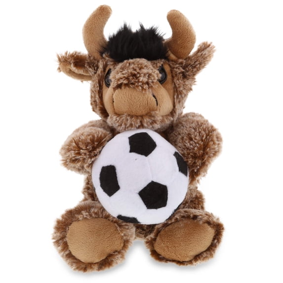 DolliBu Buffalo Stuffed Animal with Soccer Ball Plush - Soft Huggable Buffalo, Adorable Playtime Bison Plush Toy, Cute Wildlife Gift, Soccer Plush Doll Animal Toy for Kids and Adults - 8 Inch