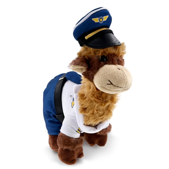 DolliBu Camel Stuffed Animal with Pilot Costume - Cute Wildlife Plush Toy with Airplane Aviation Uniform Dress Up Set - 10 Inches