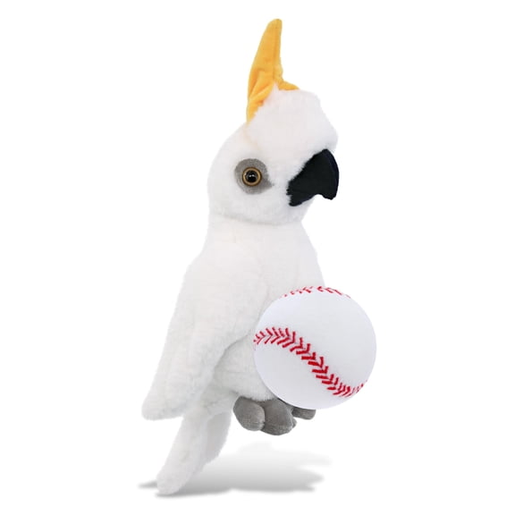 DolliBu Cockatoo Stuffed Animal with Baseball Plush - Soft and Huggable Cockatoo Gift, Cute Wild Animal with Plush Baseball Toy for Kids, Adults - 10 Inches