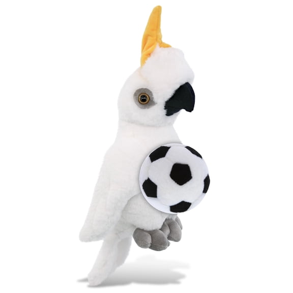DolliBu Cockatoo Stuffed Animal with Soccer Ball Plush - Soft and Huggable Cockatoo, Adorable Playtime Plush Toy, Cute Wild Life Gift, Super Soft Stuffed Doll Animal Toy for Kids, Adults - 10 Inches