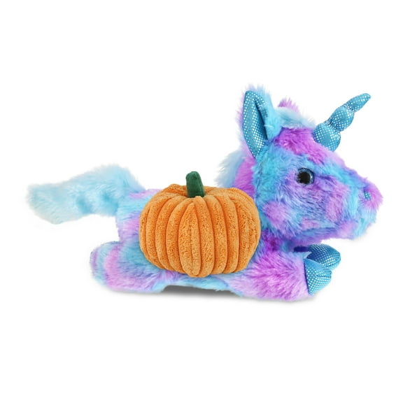 DolliBu Cotton Candy Plush Friday Blue Unicorn Stuffed Animal with Pumpkin Plush Decor - Unicorn Pumpkin Plush Animal for Fall, Halloween and Thanksgiving, Pumpkin Plush Toy For Kids - 10.5 Inches