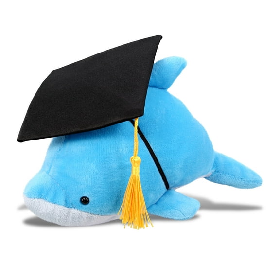 DolliBu Dolphin Graduation Plush Toy - Soft Huggable Graduation Stuffed Animal Dress Up with Gown and Cap with Tassel Outfit - Cute Congratulatory Graduation Gift - 8.5 Inches