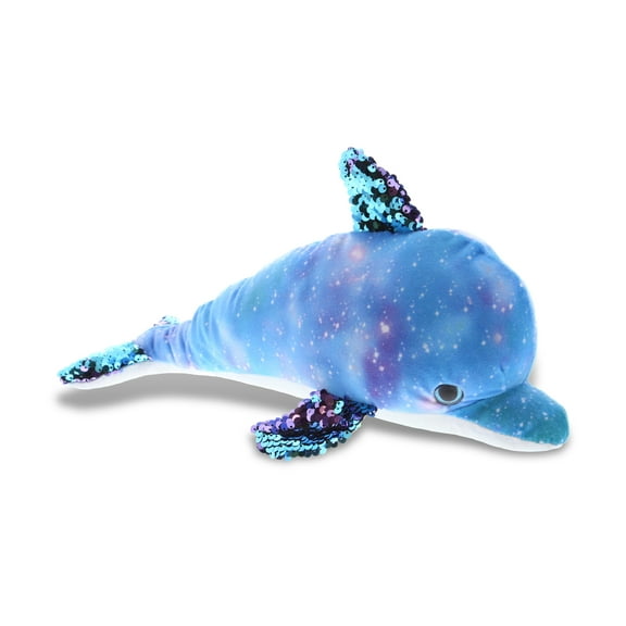DolliBu Dolphin Space Sequin Plush - Dolphin Stuffed Animal Reversible Sequin Plush, Space-Themed Cute Stuffed Animals for Girls and Boys, Perfect Reversible Plush Dolphin for Room Dcor - 12 Inches