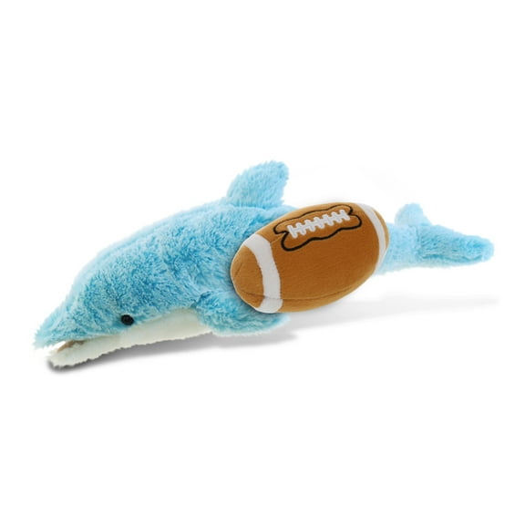 DolliBu Dolphin Stuffed Animal with Football Plush - Soft Huggable Dolphin, Adorable Playtime Plush Toy, Cute Wildlife GiftPlush Doll Animal Toy for Kids and Adults - 14 Inch