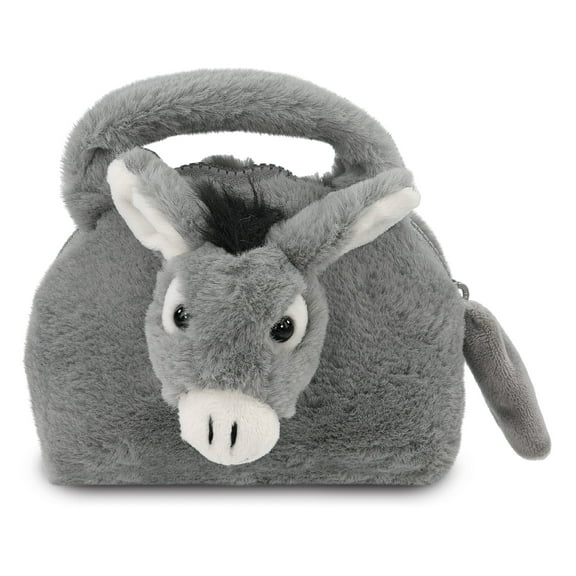 DolliBu Donkey Plush Handbag - Super Soft Stuffed Animal Bag for Kids, Cool Plush Bags for Girls and Boys, Farm Donkey Animal Shaped Purse Toy