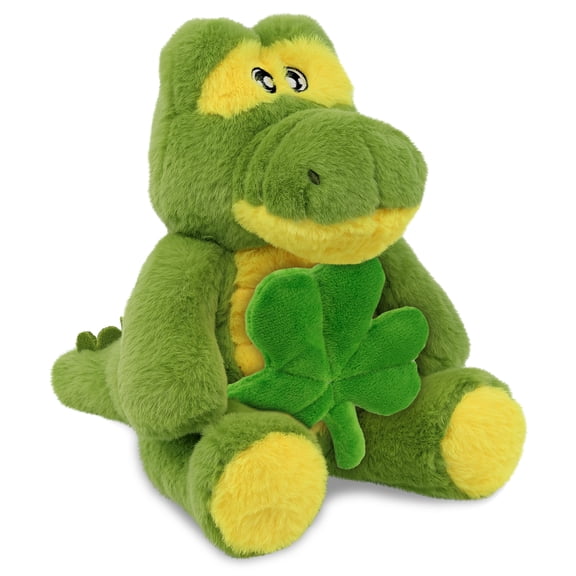 DolliBu Eco-Friendly Alligator Stuffed Animal with Green Plush Shamrock, Cute Green Shamrock Plush, Fun St Patricks Day Stuffed Animal Alligator, Good Luck St Patricks Day Toys for Kids, Baby - 9 Inch