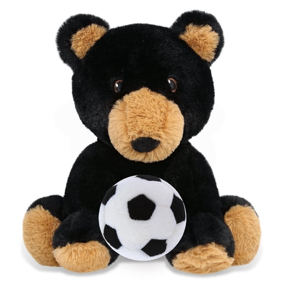 DolliBu Eco-Friendly Black Bear Stuffed Animal with Soccer Ball Plush - Huggable Bear Adorable Playtime Plush Toy, Cute Wildlife Gift, Super Soft Doll Animal Toy for Kids, Adults - 9 Inches
