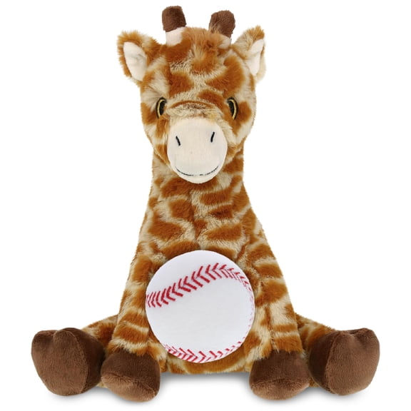 DolliBu Eco-Friendly Giraffe Stuffed Animal with Baseball Plush - Soft and Huggable Giraffe Gift, Cute Safari Animal with Plush Baseball Toy for Kids, Adults - 10 Inches