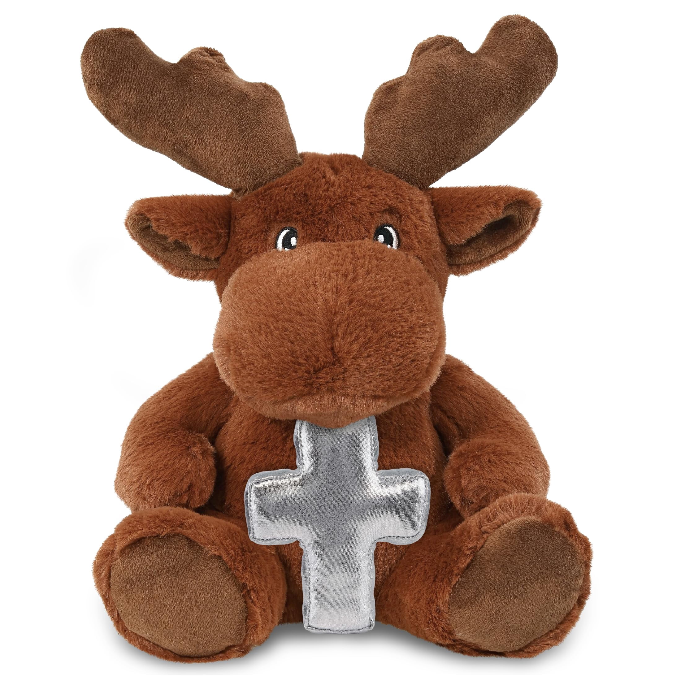 DolliBu Eco-Friendly Moose Stuffed Animal with Silver Cross Plush ...