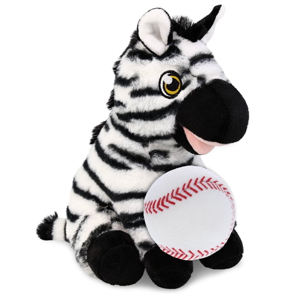 DolliBu Eco-Friendly Zebra Stuffed Animal with Baseball Plush - Soft and Huggable Zebra Gift, Cute Safari Animal with Plush Baseball Toy for Kids, Adults - 9 Inches