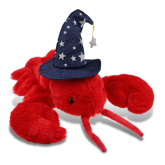 DolliBu Elegant Red Lobster Stuffed Animal with Wizard Costume Hat - Cute Ocean Life Plush Toy with Magical Wizard Hat with Silver Stars - 13 Inches
