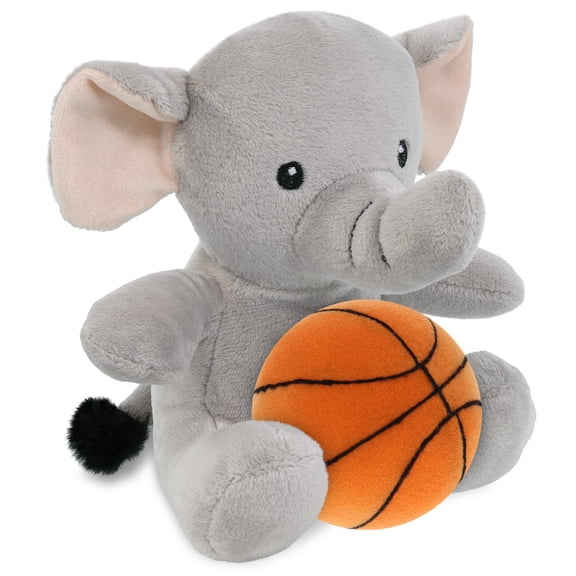 DolliBu Elephant Stuffed Animal with Basketball Plush - Soft Huggable Elephant, Adorable Playtime Plush Toy, Cute Safari Life Gift, Personalized Plush Doll Animal Toy for Kids and Adults - 6 Inches