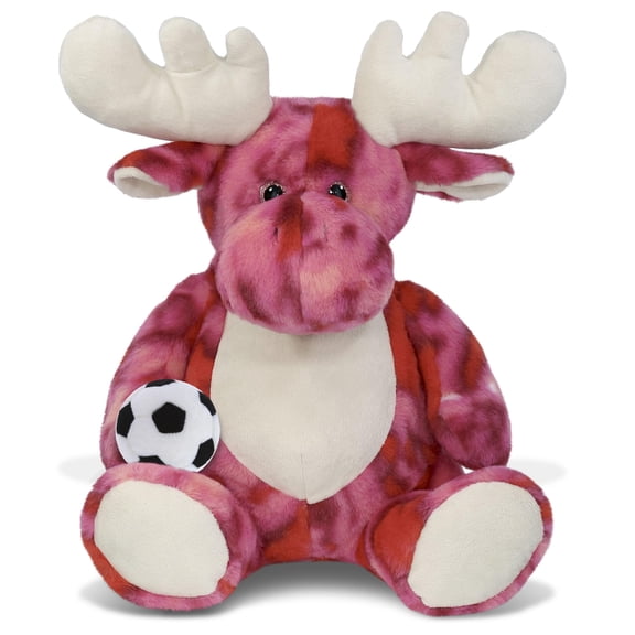 DolliBu Extra Large Pink Tie-Dye Moose Stuffed Animal with Soccer Ball Plush - Soft Huggable Moose Playtime Plush Toy, Cute Wildlife Gift, Super Soft Plush Doll Animal Toy for Kids, Adults - 15 Inch