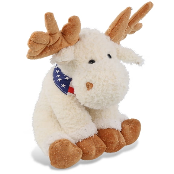 DolliBu Fancy Floppy Moose Plush with USA Flag Bandana - Super Soft Wildlife-Themed United States of America Moose Patriotic Stuffed Animal - 10.5 Inches