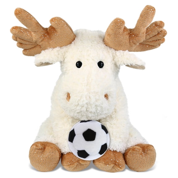 DolliBu Fancy Floppy Moose Stuffed Animal with Soccer Ball Plush - Huggable Moose Adorable Playtime Plush Toy, Cute Wild Life Gift, Super Soft Stuffed Doll Animal Toy for Kids, Adults - 10.5 Inches