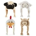 thumbnail image 1 of DolliBu Farm Plush Hats Set of 4 – Soft Llama, Sheep, Pug Dog, Rooster Warm Hat with Ear Flaps, Plush Party Crazy Hat, Stuffed Animal Halloween Costume Toy Hats, Cozy Fleece Winter Hats – One Size, 1 of 7