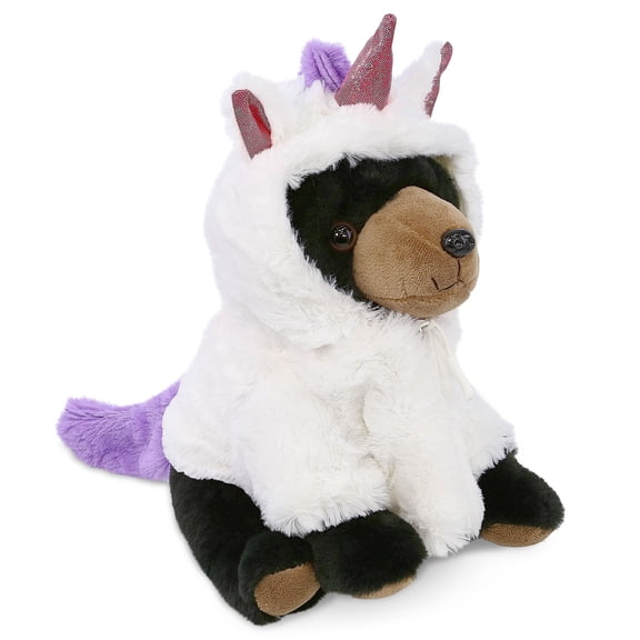 DolliBu Floppy Black Bear Unicorn Plush Stuffed Animal Toy Super Soft Black Bear Dress Up with Removable Plush Unicorn Outfit, Cute Fantasy Wildlife Gift for Kids and Adults 9 Inches