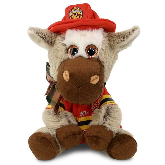 DolliBu Floppy Donkey Firefighter Stuffed Animal - Super Soft Donkey Fireman Toy with Red Fireman Costume Outfit and Fireman Hat, Cute Farm Life Animal Fire Fighter Doll Plush Toy for Kids - 7 Inch