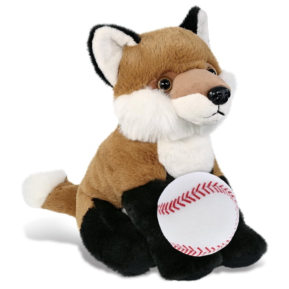 DolliBu Floppy Fox Stuffed Animal with Baseball Plush - Soft and Huggable Floppy Fox Gift, Cute Wild Animal with Plush Baseball Toy for Kids, Adults - 9 Inches