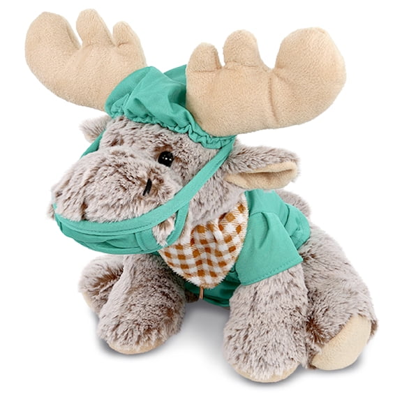 DolliBu Floppy Moose Doctor Plush Toy - Super Soft Moose Doctor Stuffed Animal Dress Up with Cute Scrub Uniform & Cap Outfit - Fluffy Doctor Toy Plush Gift - 12 Inches