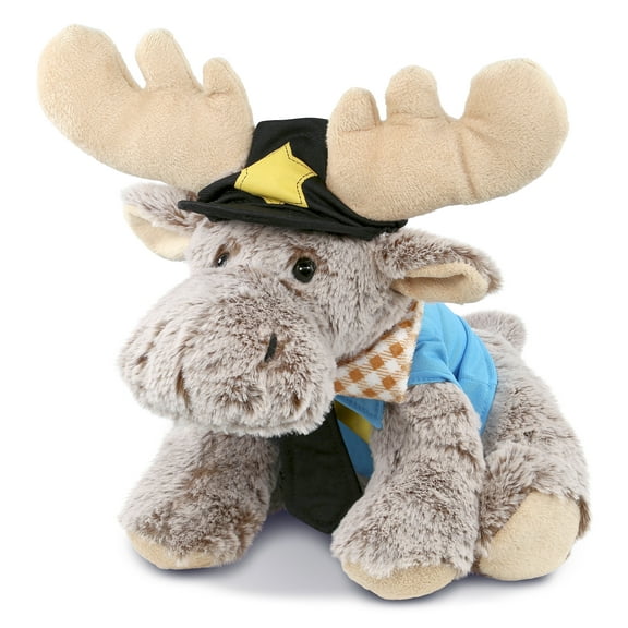 DolliBu Floppy Moose Police Officer Super Soft Plush Toy - Super Soft Moose Cop Stuffed Animal Dress Up with Cute Cop Uniform and Cap Outfit - 12 Inch