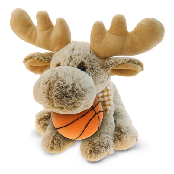 DolliBu Floppy Moose Stuffed Animal with Basketball Plush - Soft Huggable Moose, Adorable Playtime Plush Toy, Cute Wildlife Gift, Plush Doll Animal Toy for Kids and Adults - 12 Inch