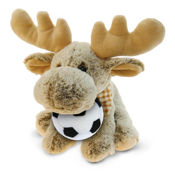 DolliBu Floppy Moose Stuffed Animal with Baseball Plush Soft Huggable Moose, Adorable Playtime Moose Plush Toy, Cute Wildlife Gift, Baseball Plush Doll Animal Toy for Kids and Adults 12 Inches
