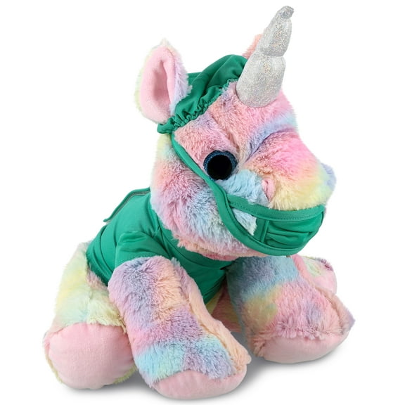 DolliBu Floppy Rainbow Unicorn Doctor Plush Toy - Super Soft Unicorn Doctor Stuffed Animal Dress Up with Cute Scrub Uniform and Cap Outfit - Doctor Toy Plush Gift - 10 Inches