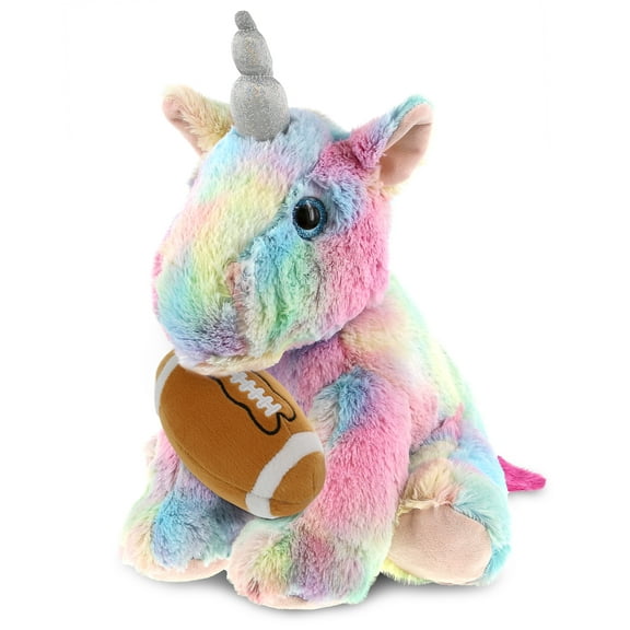 DolliBu Floppy Rainbow Unicorn Stuffed Animal with Football Plush - Soft Huggable Unicorn, Adorable Plush Toy, Cute Fantasy Gift Plush Doll Animal Toy for Kids and Adults - 10 Inches