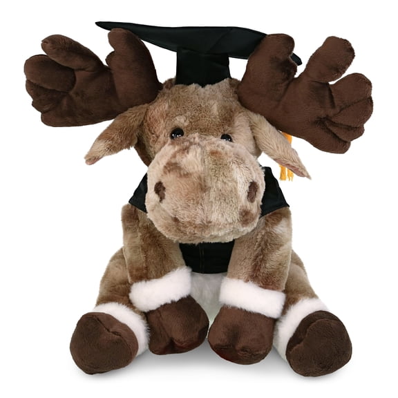 DolliBu Forest Floppy Moose Graduation Plush Toy - Cute Moose Plush Graduation Stuffed Animal Dress Up with Graduation Gown and Cap with Tassel Outfit - Congratulatory Graduation Gift - 10.5 Inches