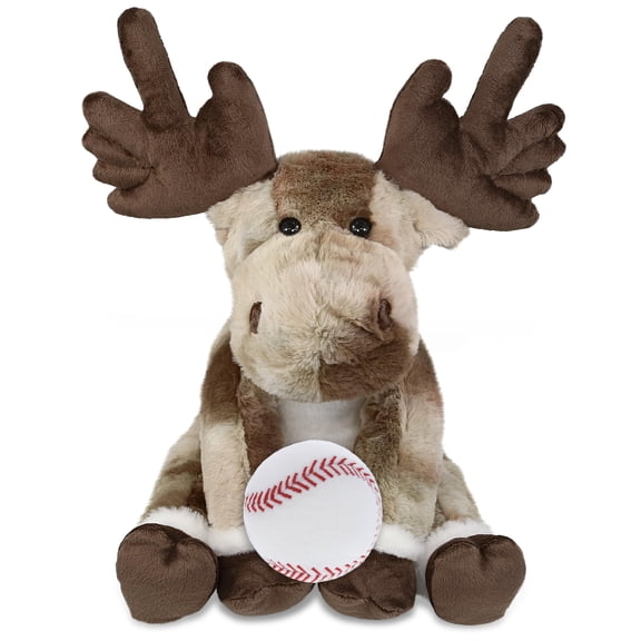 DolliBu Forest Floppy Moose Stuffed Animal with Baseball Plush - Soft and Huggable Moose Gift, Cute Wild Animal with Plush Baseball Toy for Kids, Adults - 10.5 Inches