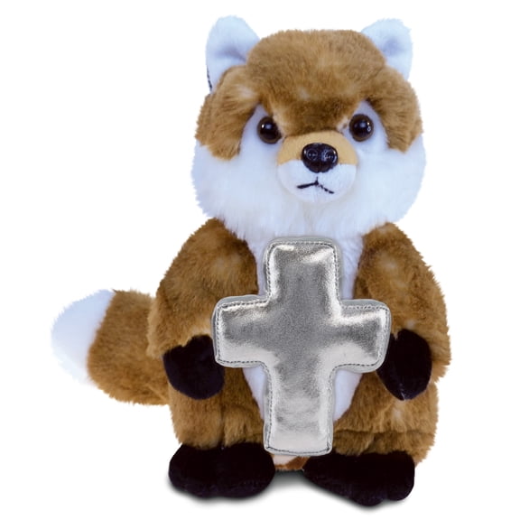 DolliBu Fox Stuffed Animal with Silver Cross Plush Religious Baby Baptism Gifts for Boys and Girls, Dedication Christening Gifts Plush Prayer Toy Healing Stuffed Animal 9.5 Inches