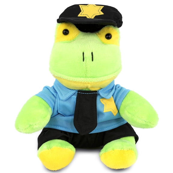 DolliBu Frog Police Officer Plush Toy - Super Soft Frog Cop Stuffed Animal Dress Up with Cute Cop Uniform and Cap Outfit - Fluffy Policeman Toy Plush Gift - 6 Inches