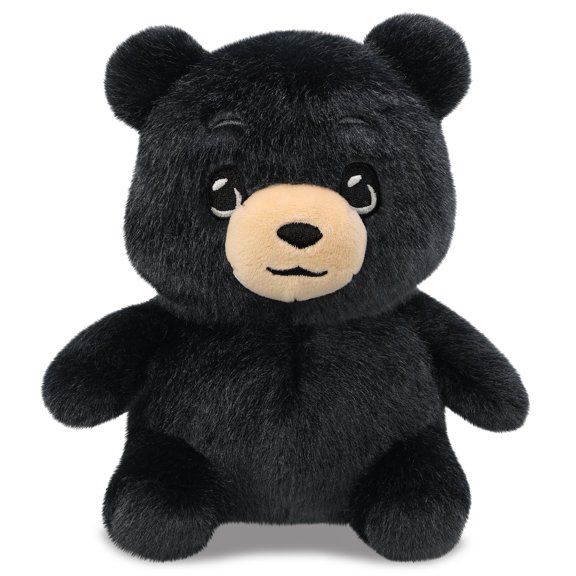 DolliBu Fuzzy Plush Black Bear Stuffed Animal - Wild Animal Plush - 7 Inch