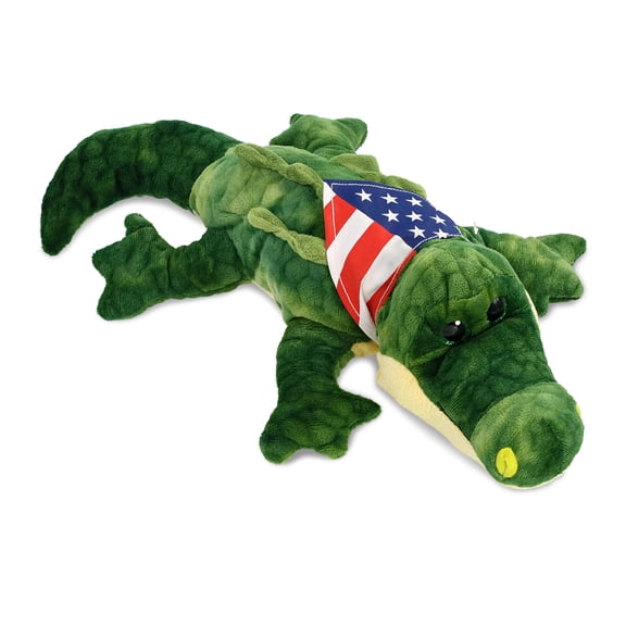 DolliBu Gator Plush with USA Flag Bandana - Super Soft United States of America Gator Patriotic Stuffed Animal - 18 Inches