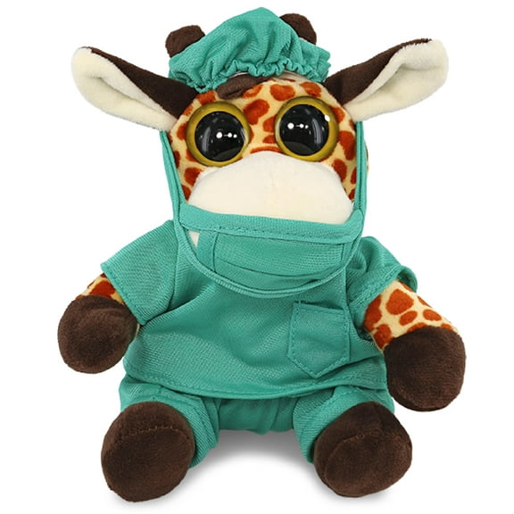 DolliBu Giraffe Doctor Plush Toy - Super Soft Giraffe Doctor Stuffed Animal Dress Up with Cute Scrub Uniform and Cap Outfit - Fluffy Doctor Toy Plush Gift - 6 Inches