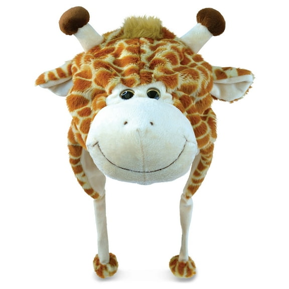DolliBu Giraffe Plush Hat - Giraffe Stuffed Animal Winter Hat, Novelty Giraffe Hat with Cozy Fleece, Warm Fluffy Beanie, Funny Adults and Kids Hat With Ear Flaps for Halloween or Cosplay - One Size