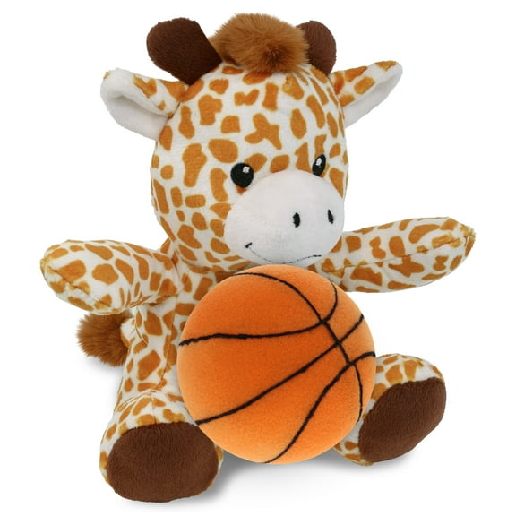DolliBu Giraffe Stuffed Animal with Basketball Plush - Soft Huggable Giraffe, Adorable Playtime Plush Toy, Cute Safari Life Gift, Personalized Plush Doll Animal Toy for Kids and Adults - 6 Inches