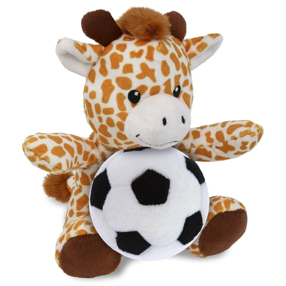 DolliBu Giraffe Stuffed Animal with Soccer Ball Plush - Soft Huggable Giraffe, Adorable Playtime Plush Toy, Safari Life Gift, Super Soft Plush Doll Animal Toy for Kids and Adults - 6 Inches
