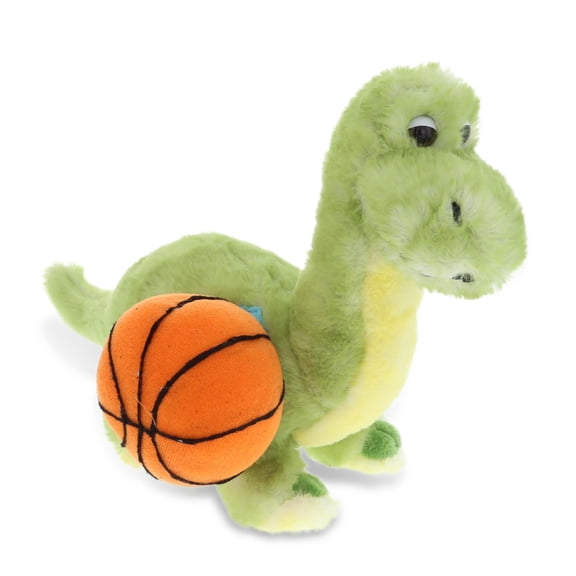 DolliBu Green Dinosaur Stuffed Animal with Basketball Plush - Soft Plush Huggable Dinosaur, Playtime Plush Toy, Cute Wild Life Plush Gift, Basketball Plush Animal Toy for Kids, Adults - 10 Inch