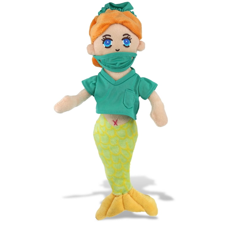 DolliBu Green Mermaid Doctor Plush Toy Super Soft Mermaid Doctor