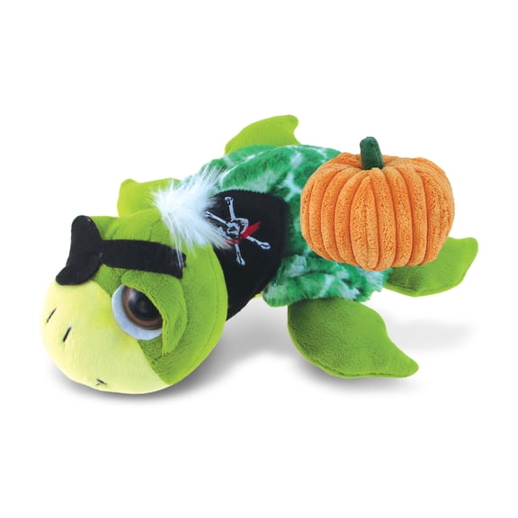DolliBu Green Pirate Sea Turtle Stuffed Animal with Pumpkin Plush Decor - Turtle Pumpkin Plush Animal for Fall, Halloween and Thanksgiving, Pumpkin Plush Toy for Baby, Kids, Adults - 10.5 Inches