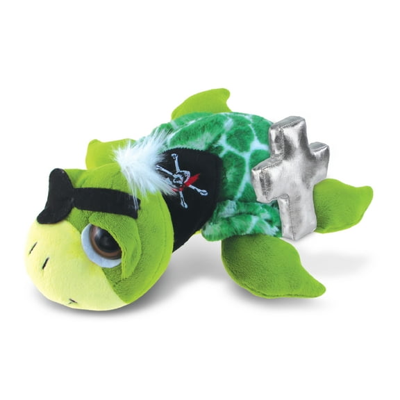 DolliBu Green Pirate Sea Turtle Stuffed Animal with Silver Cross Plush - Baby Baptism Gifts for Boys and Girls, Cute Baby Dedication Christening Plush Prayer Toy Healing Teddy Bear - 10.5 Inches