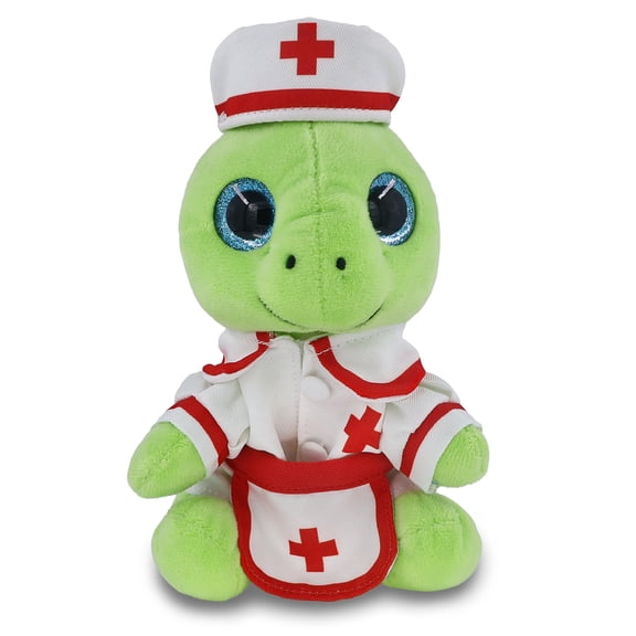 DolliBu Green Sea Turtle Plush with Nurse Stuffed Animal Dress Up Set - Hospital Costume Sea Turtle Stuffed Toy with Nurse Dress, Hat, and Apron, Get Well Plush For Kids and Adults - 6 Inches