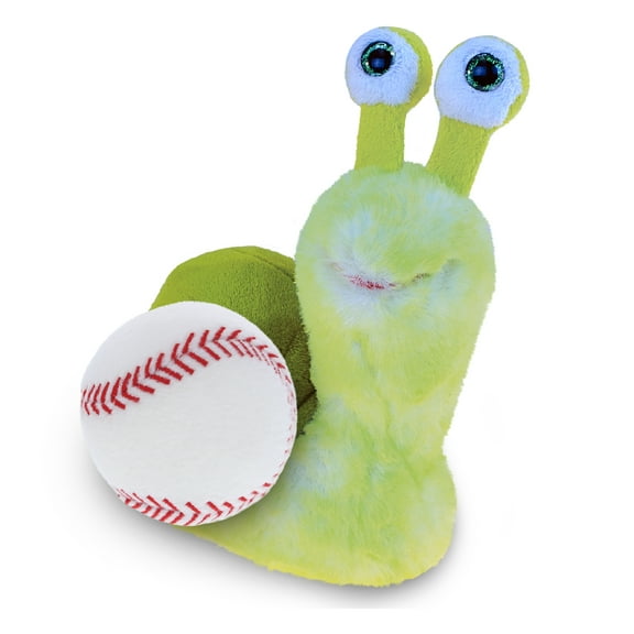 DolliBu Green Snail Stuffed Animal with Baseball Plush - Soft, Huggable Snail, Great Gifts for Kids Who Love Baseball, Cute Wild Animal Plush with Plush Baseball Toy for Kids, Adults - 7 Inches