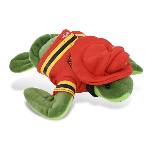 DolliBu Green Turtle Firefighter Stuffed Animal - Super Soft Turtle Fireman Toy with Red Fireman Costume Outfit and Fireman Hat, Cute Ocean Life Animal Fire Fighter Doll Plush Toy for Kids - 7.5 Inch