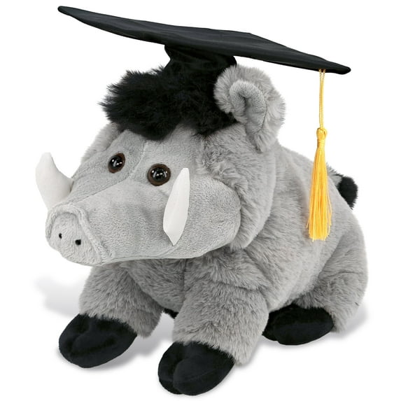 DolliBu Grey Boar Graduation Plush Toy - Soft Boar Plush Graduation Stuffed Animal Dress Up with Gown & Cap with Tassel Outfit - Congratulatory Graduation Gift - 7.5 Inches