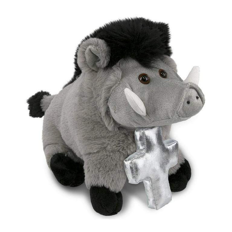 DolliBu Grey Boar Stuffed Animal with Silver Cross Plush